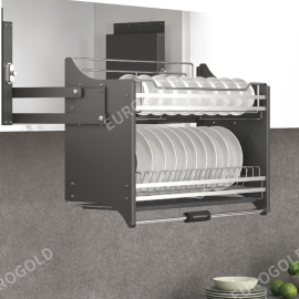 Giá bát đĩa nâng hạ inox 304 nan tròn khung màu ghi EUT9160VX-EUROGOLD